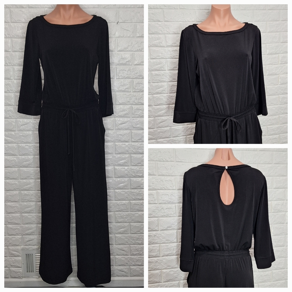 VINCE CAMUTO Black 3/4 Sleeve Wide Leg Jumper Jumpsuit